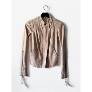 Free People Vegan Leather Moto Jacket Blush Pearl Sheen Size 2